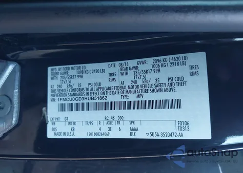 2017 Ford Escape Se z USA, uszkodzony, nr VIN 1FMCU0GD3HUB51862